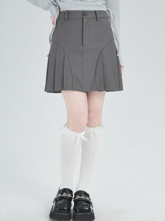 High waist plain pleated A-line skirt