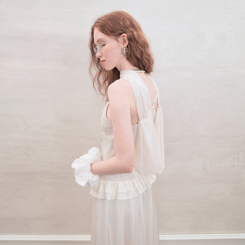 サマーアセテートレースロングドレス