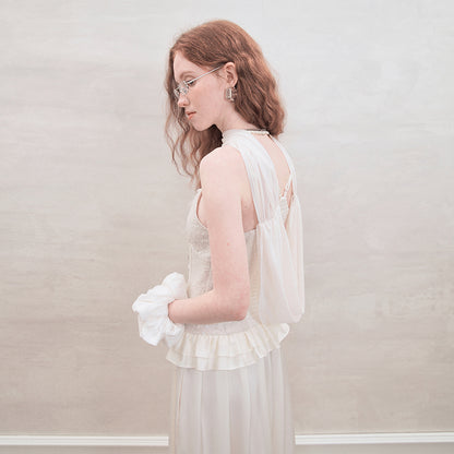 サマーアセテートレースロングドレス