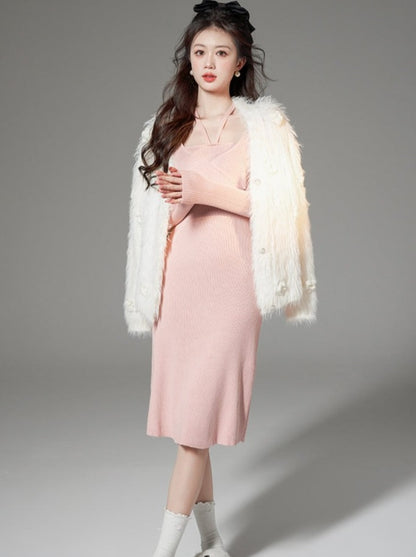 Mink Fur Over Rose Cardigan