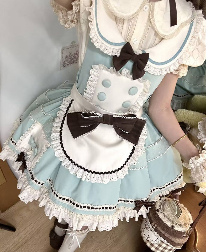 【Pre-order item】Chocolate Mint Sailor Collar Girly Maid Dress + Cake Hat