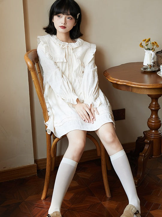 High Waist Loose Lace Lantern Sleeve A-Line Dress