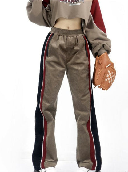 Limited Khaki Corduroy Splicing Skirt Pants Sweatshirt Collection Set