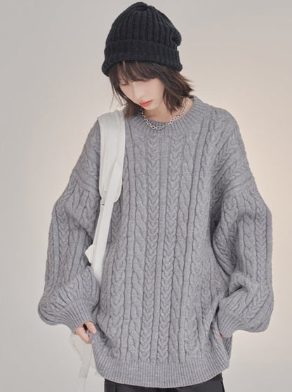 Twisted Pattern Round Neck Sweater