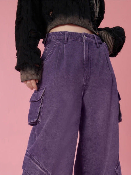 Loose High Street Denim Wide Cargo Pants