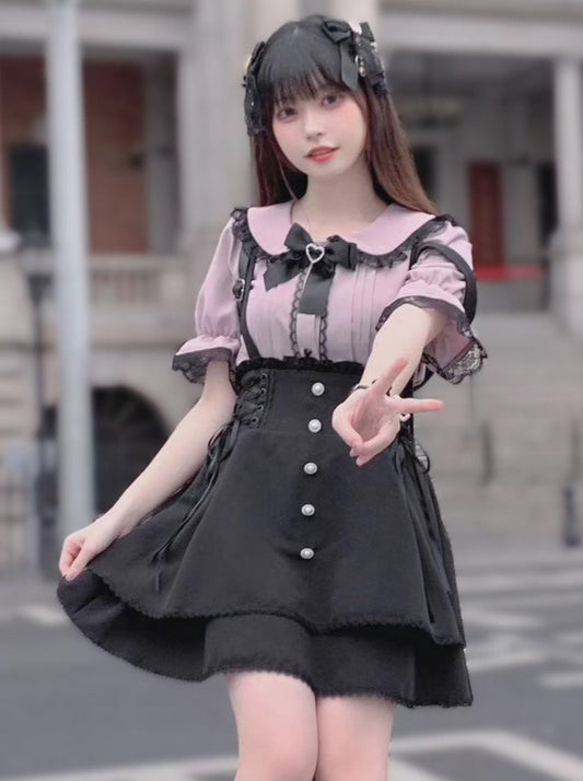 Pearl ribbon doll color mine lace blouse