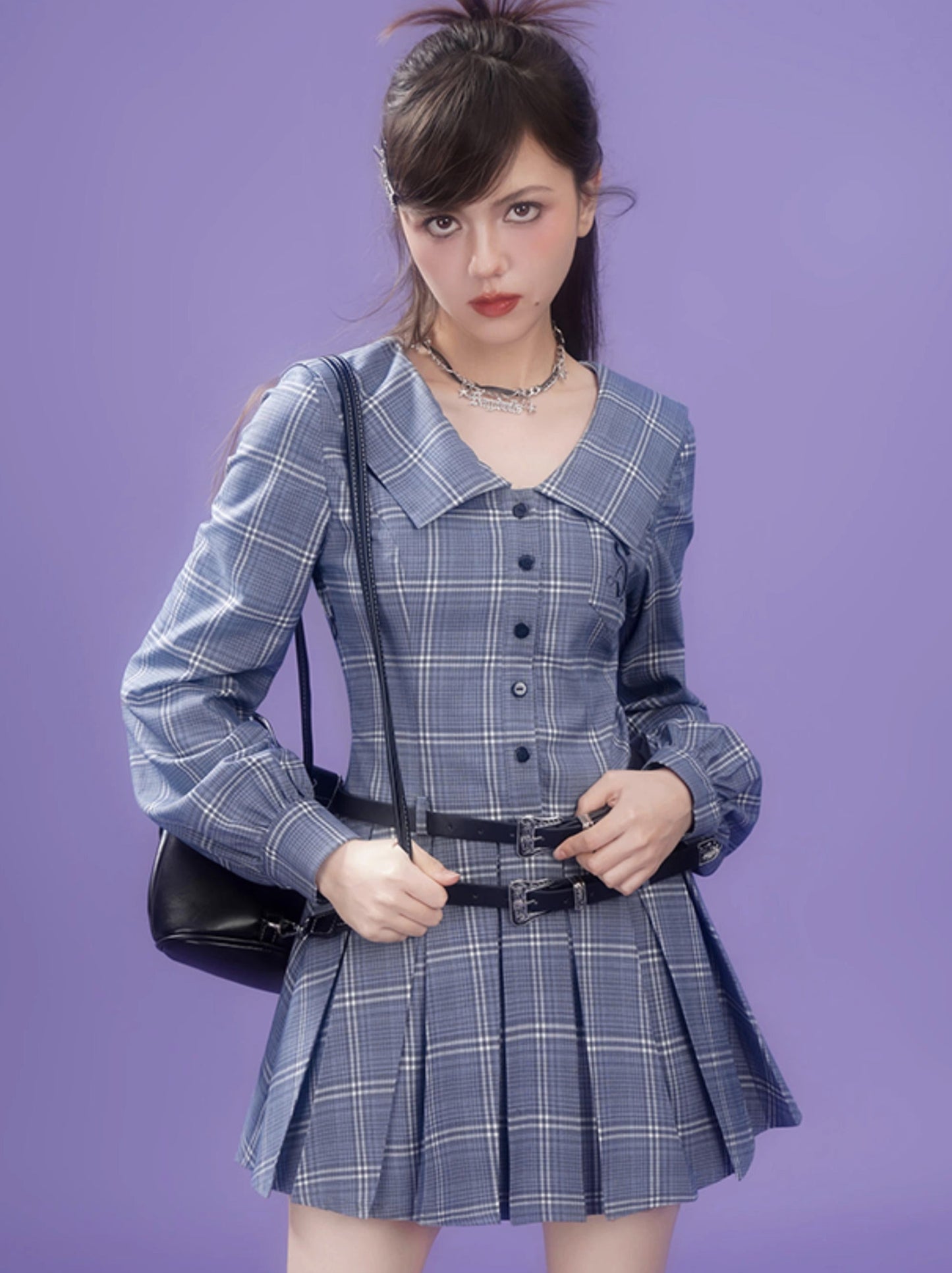 Sweet Couleur College Style Sailor Collar Check Dress