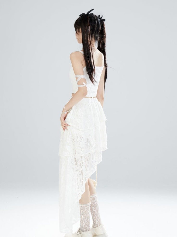 Lace Pure White Asymmetrical Skirt