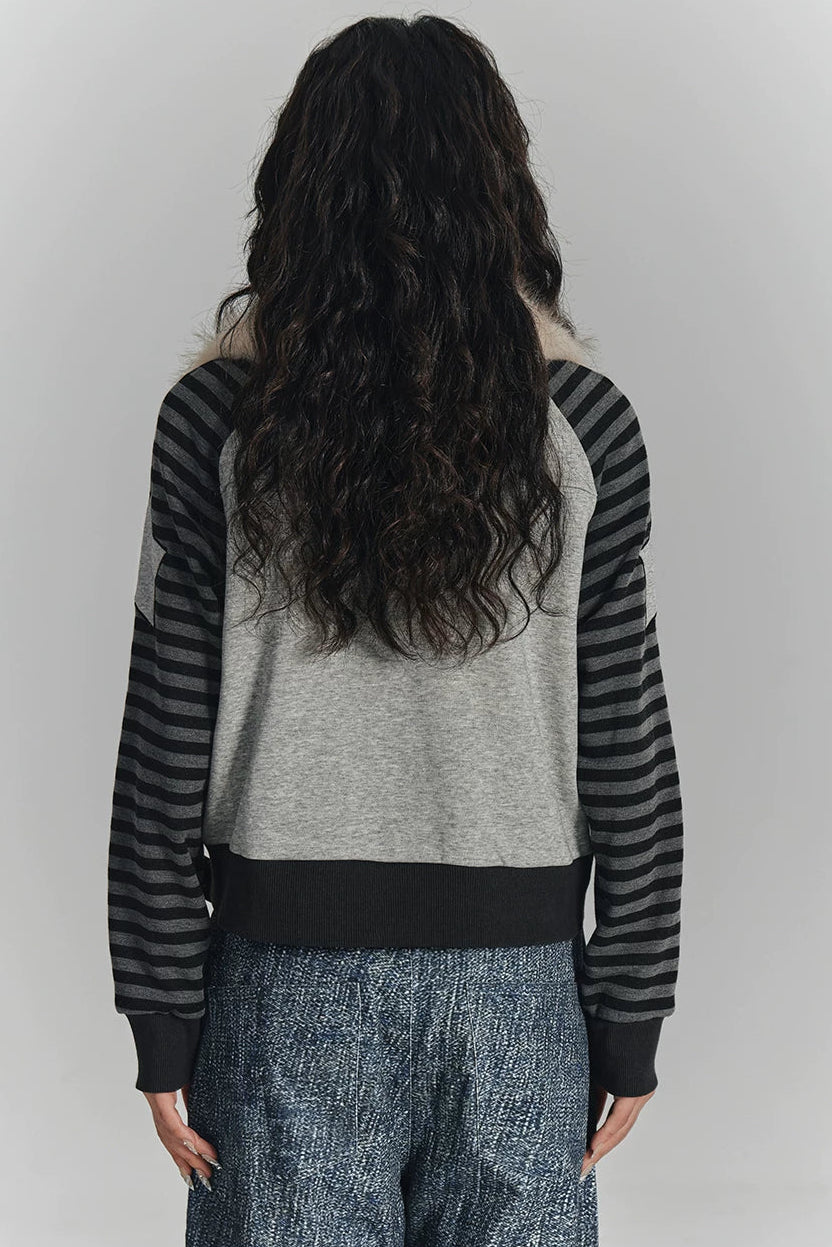 ファーカラーーパッチワークショートジャケット