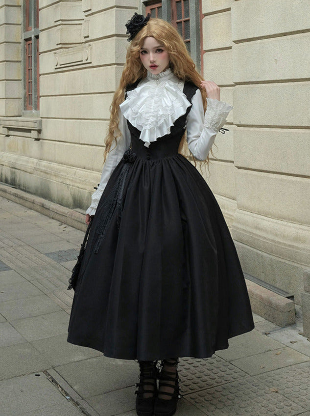 Night Traveler Classic Black Gothic Lace Jacket Dress + Ruffle White B Belchic Night Traveler Classic Black Gothic Lace Jacket Dress + Ruffle White B Belchic