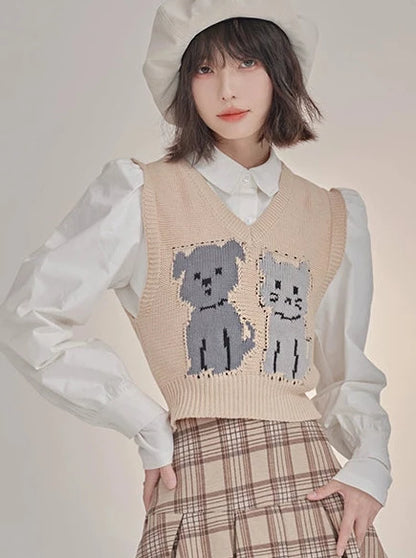 Loose Layered Dog & Cat Knit Vest