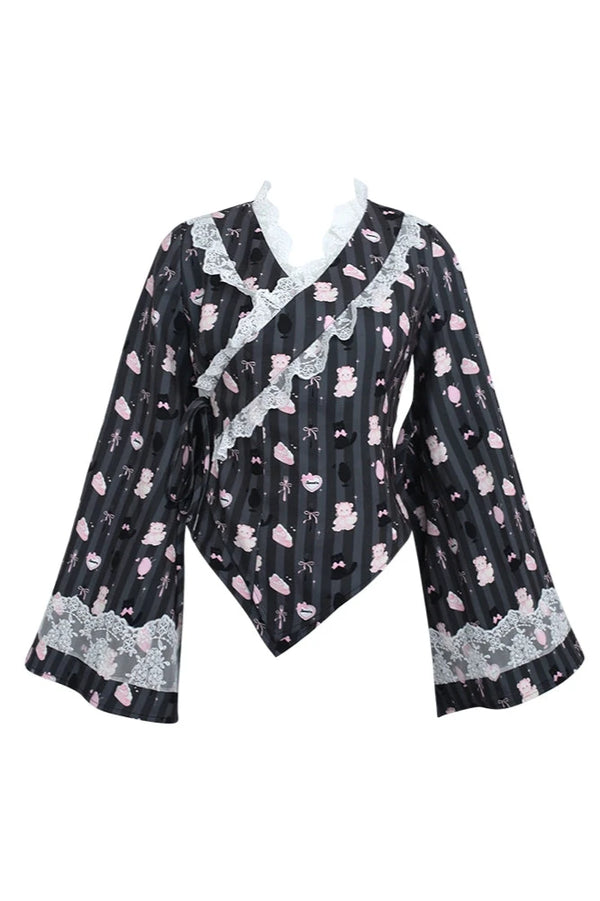 Japanese style top + cape + ribbon girdle + cake skirt