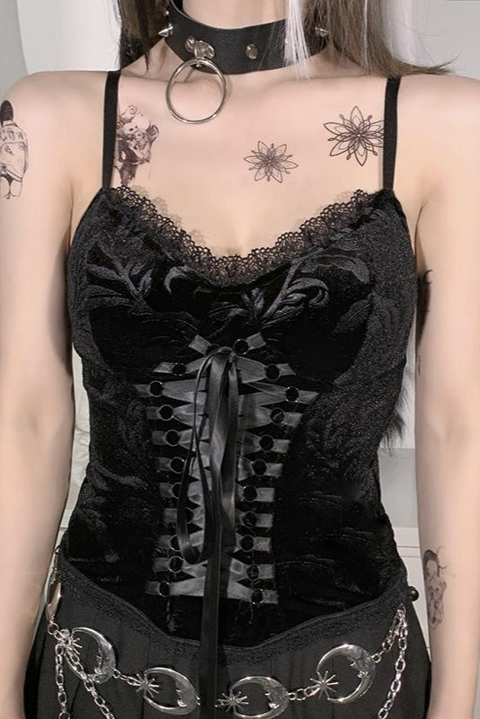 レースコルセットキャミトップス