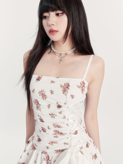 Flower Side Lace-Up Camisole Dress