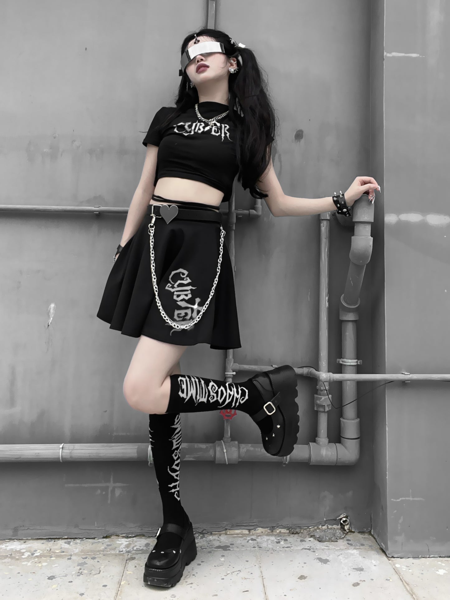 Dark Gothic Chain Abyss High Waist Skirt