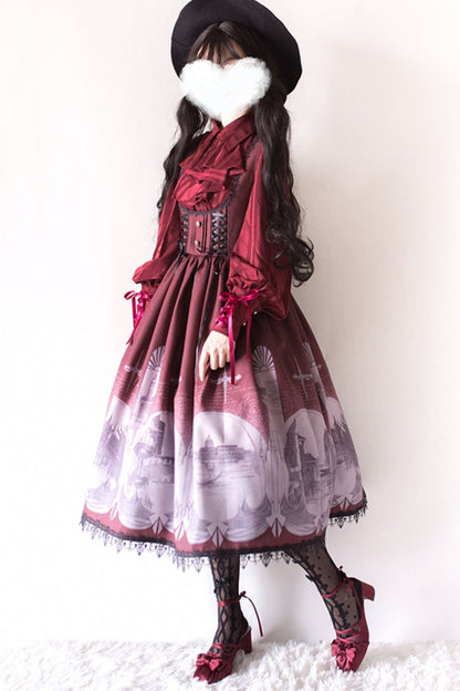 [September 30 reservation deadline] Elegant Gothic Print Lace Suspender Dress