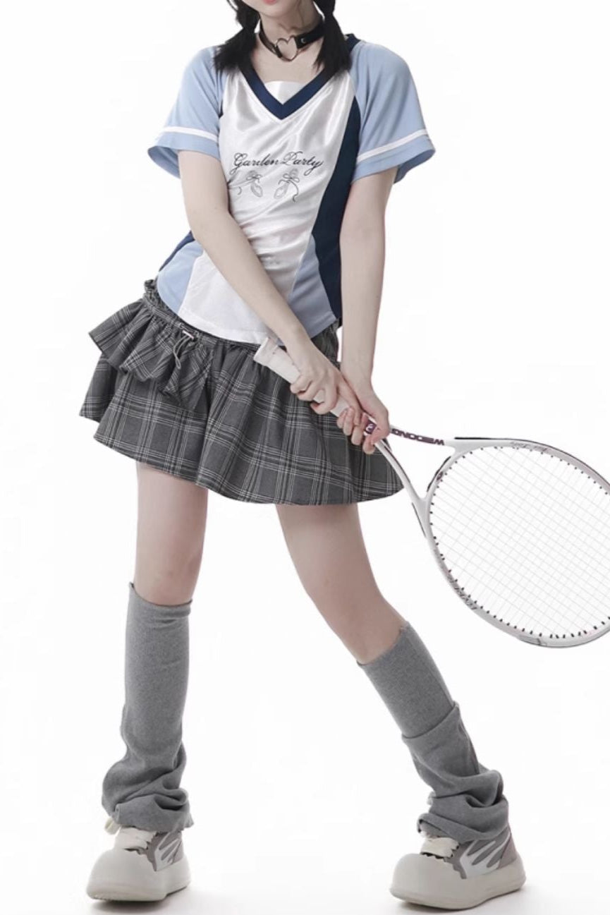 Blue Jersey Design Top + Ruffle Skirt + Hooded Top