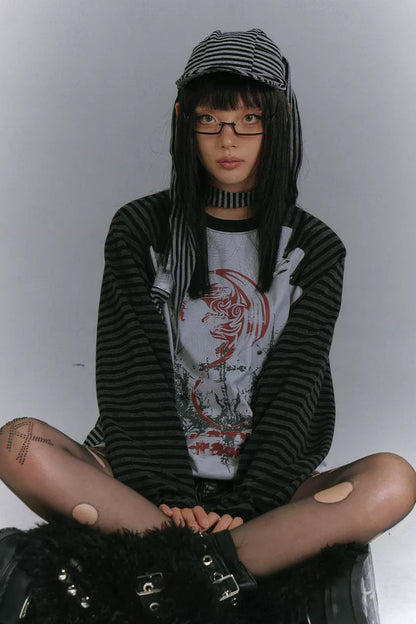 バイカラーラグランルーズトップス