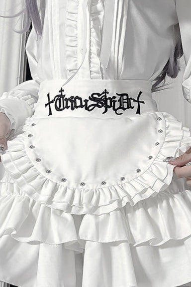 ライトアジアダークスリムロングスリーブトップス+フェイクエプロンショートスカート