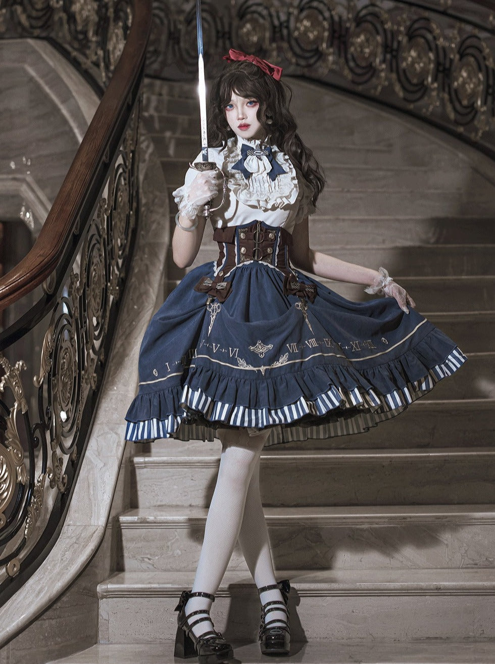 [Reservation product] Steampunk Style Lolita Skirt With Shirt And Belt