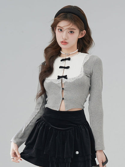 Triple Ribbon Doll Color Top + Velvet Skirt