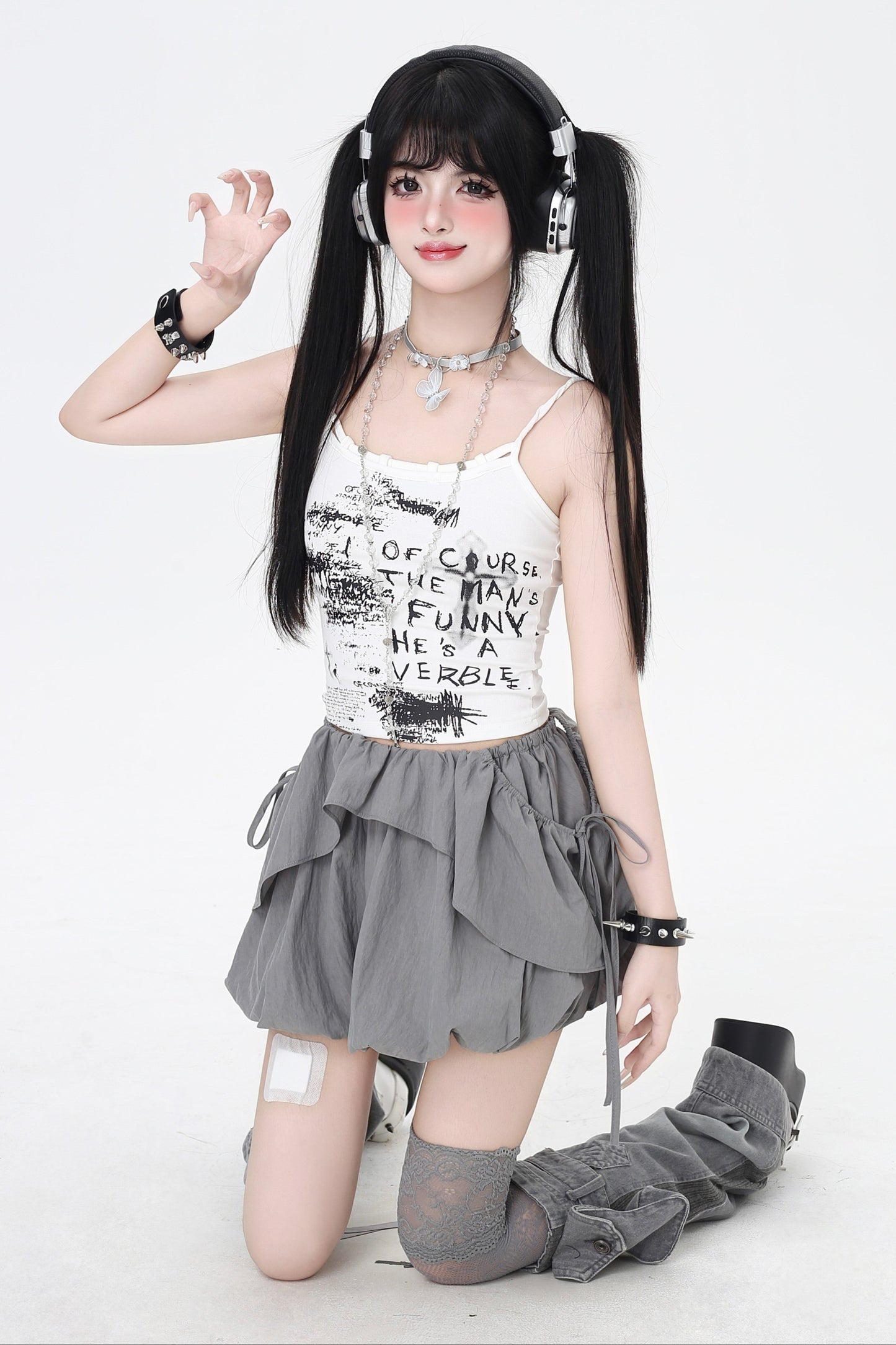 3-Style One-Shoulder Drawstring Top & Skirt