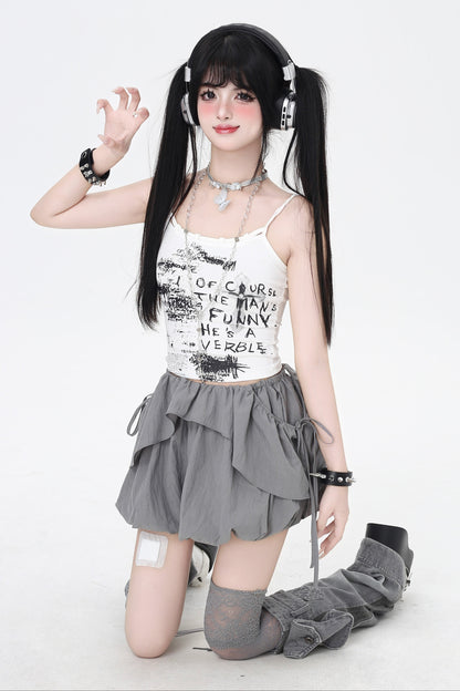 3-Style One-Shoulder Drawstring Top & Skirt