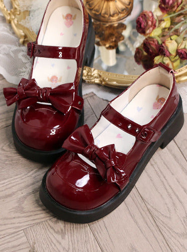 Lolita Sweet Round Toe Mid Heel Ribbon Mary Jane Shoes