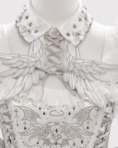 天使の羽刺繍シャツカラー