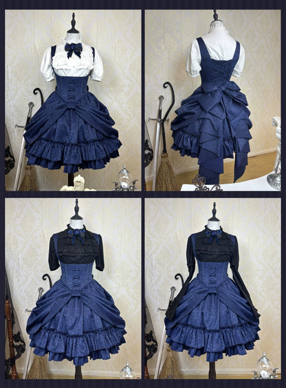 【4月18日予約締切】ダークゴシックロリータスタンドカラーパフスリーブラッフルシャツ（ロングスリーブ付き）