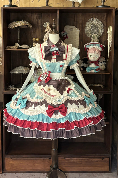 【3月20日予約締切】ミントチョコレートロリータドレス+スリーブ+エプロン+クリップ+ハット+テール