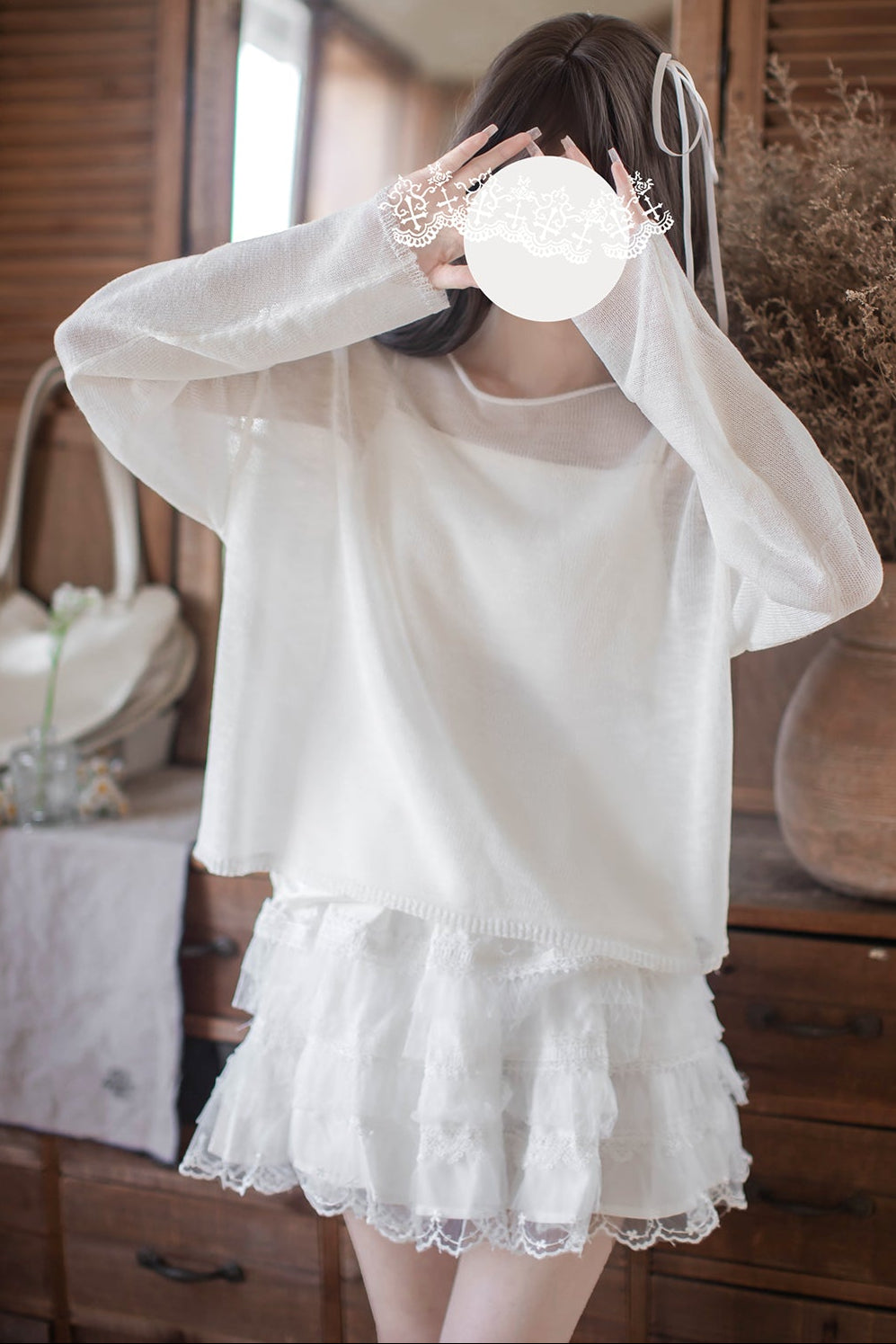 White Linen Top (w/Inner) + Flared Skirt