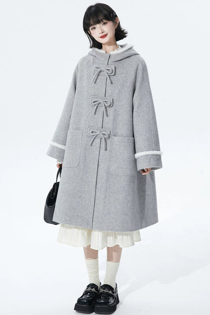 ライトグレイウールンフーデッドコート