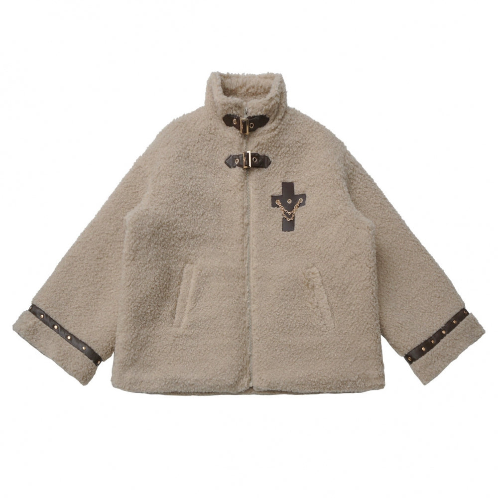 ヘーゼルナッツベルベットウールコート+チェックスカート+トップス+レッグカバー