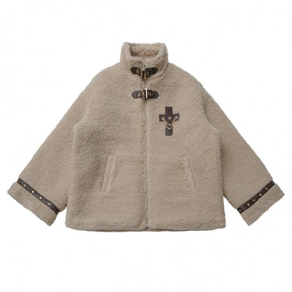 ヘーゼルナッツベルベットウールコート+チェックスカート+トップス+レッグカバー