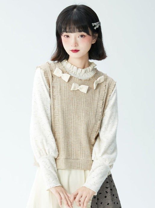 Ribbon Rice Collar Knit Vest