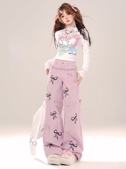 Ribbon design casual pants