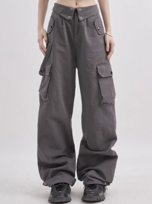 American trend multi-pocket wide-leg casual pants