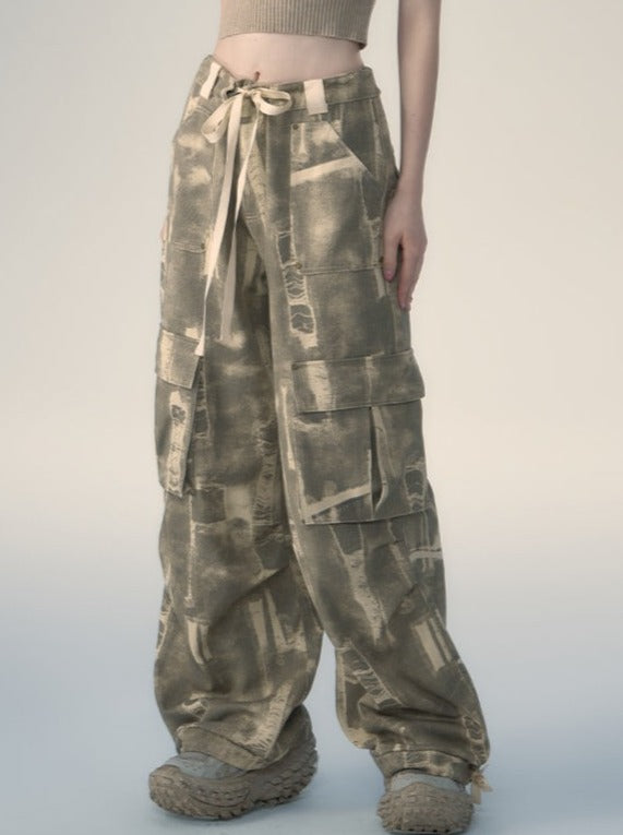 American Street Lace Apple Loose Camouflage Pants