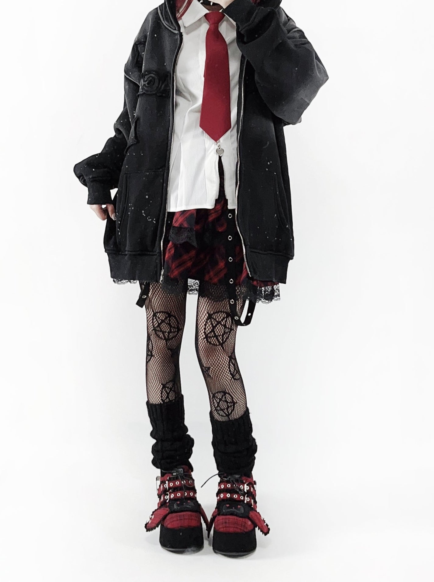 Dark Bunny Red Check Platform Shoes [All Red, Black Red].