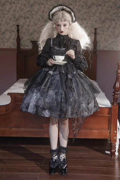 Dead Leaf Gos Dark Style Tulle Suspender Dress + Stand Color Tops