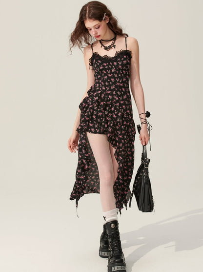 [5월 31일 20시 판매] 샤오예 아이즈 블랙 꽃무늬 슬립 드레스 여성 여름 롱 스커트