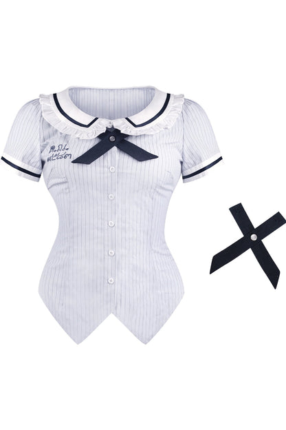 Doll School ribbon tie shirt + puff skirt