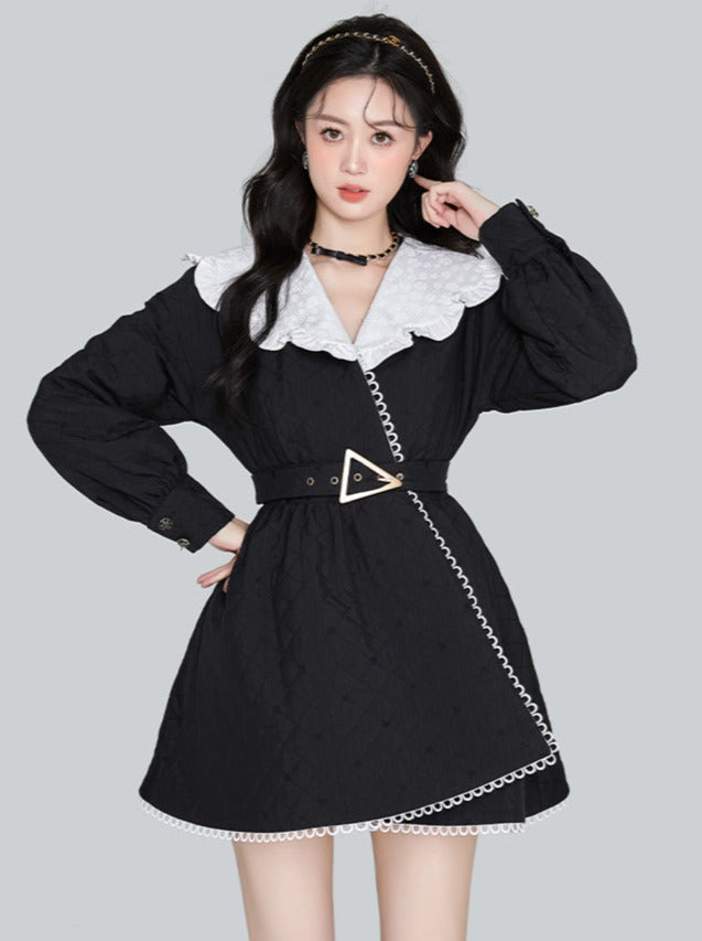 Ruffle Lace Mid Length Waist Design Coat