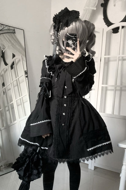 Gothic Doll Striped Lolita Dress + Sleeve