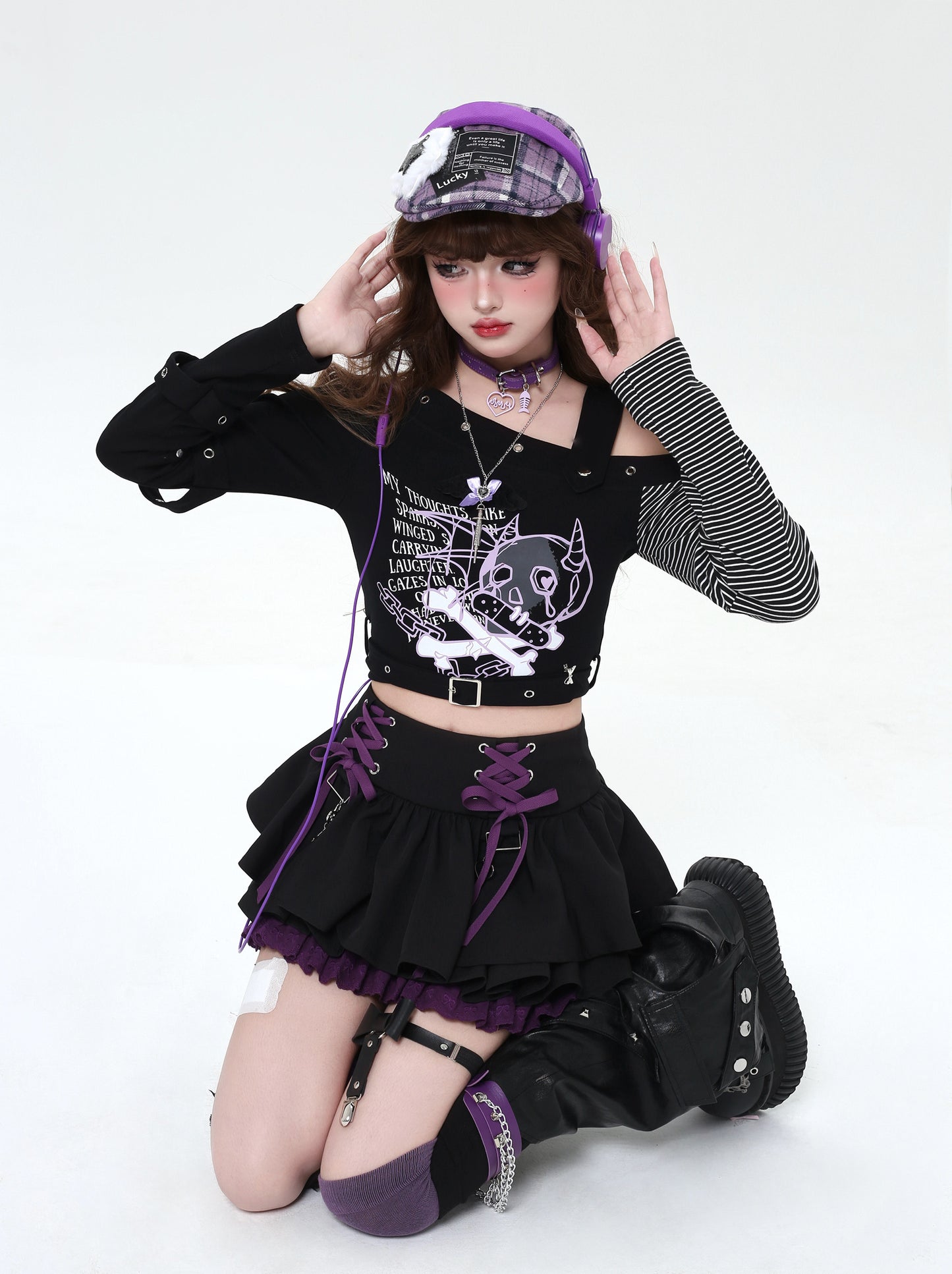 Lace-Up Design Flared Skirt