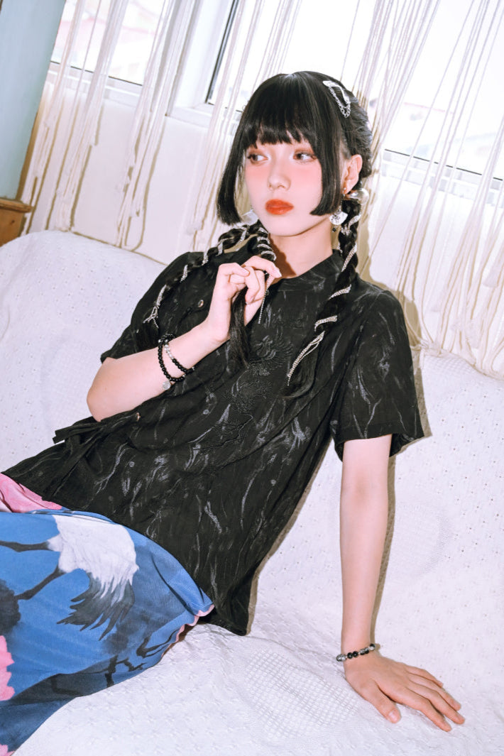 Retro China Tassel Stand Collar Shirt