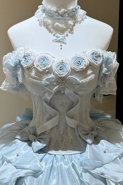 【9月6日予約締切】Romantic Rose Ballet Lolita Series Accessories（Rose Lace Veil Lolita Headpiece＋Lace Pearl Bow Choker）