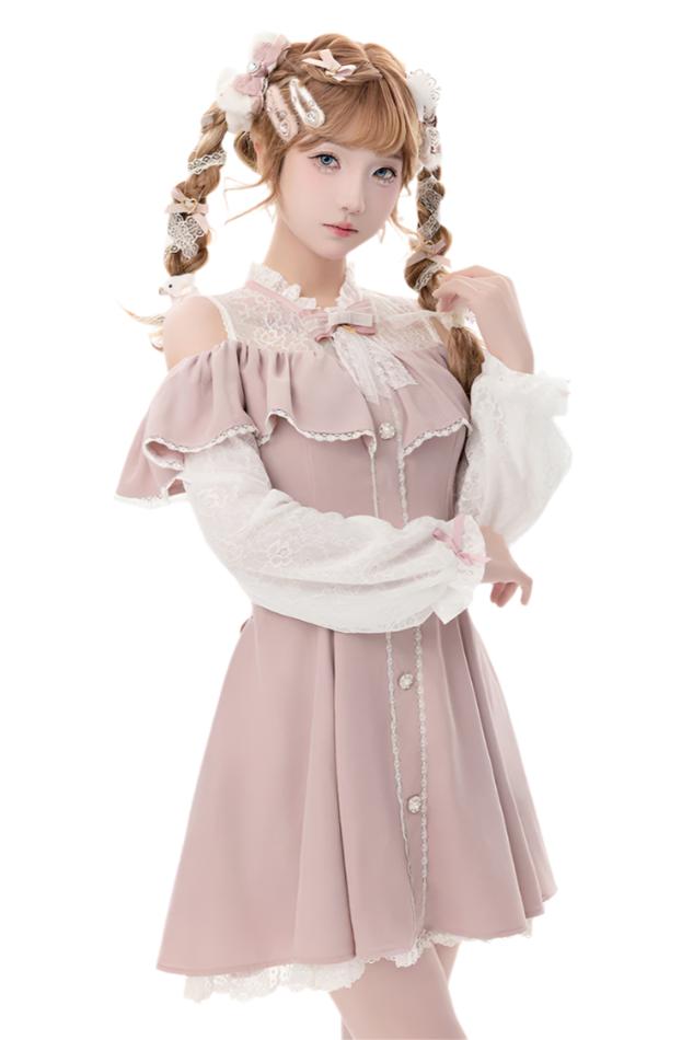 [Reservation product] Race frills off -shoulder dress