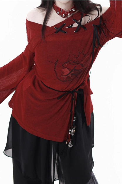 Splice mode red top + mode pants + rose belt